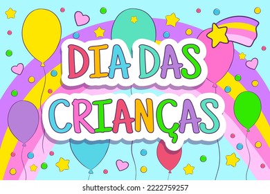 Happy Children's Day in Brazil. Rainbow vector banner