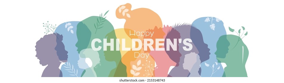 Happy Children's Day card. Children stand side by side together. Flat vector illustration.	