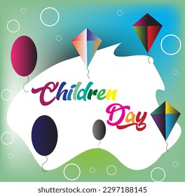  Happy children's day card with flying kites background.For design banner abstract background.