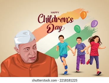 Happy Children's Day is celebrated in India on November-14  Jawaharlal Nehru's birthday .first Prime Minister of India. vector illustration