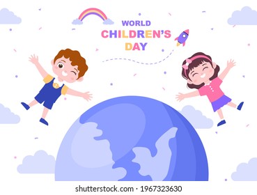 Happy Children's Day Celebration With Cartoon Character Illustration For Poster, Greeting Cards, Wallpaper Background, Banner, And Landing Page
