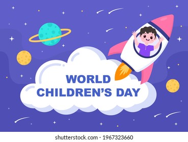 Happy Children's Day Celebration With Cartoon Character Illustration For Poster, Greeting Cards, Wallpaper Background, Banner, And Landing Page