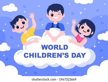 Happy Children's Day Celebration With Cartoon Character Illustration For Poster, Greeting Cards, Wallpaper Background, Banner, And Landing Page