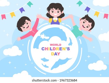 Happy Children's Day Celebration With Cartoon Character Illustration For Poster, Greeting Cards, Wallpaper Background, Banner, And Landing Page
