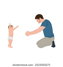 happy children's day celebration. International Children's Charitable Foundation. Vector of happy child with father, poster with happy child and dad, for poster, banner, card. June 1, December 8