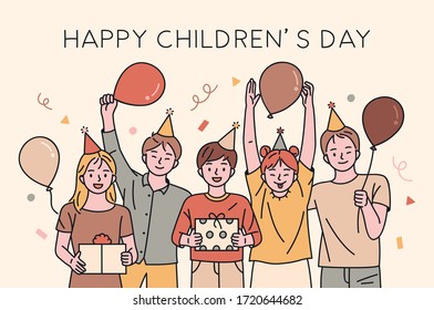 happy children's day. Children are having a party on Children's Day. flat design style minimal vector illustration.