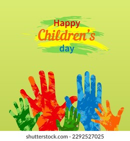 Happy children's day colorful card with children's hands.