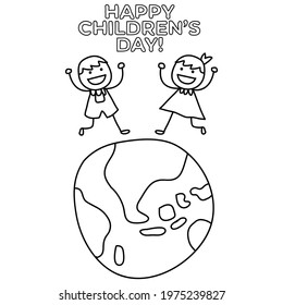 happy children's day coloring pages. hand drawn style. whit cute characters. vector illustration. 