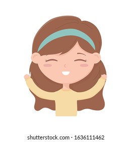 Happy Children's Day concept. cute girl hands up celebrating cartoon character vector illustration