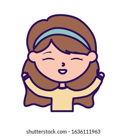 Happy Children's Day concept. Cute girl hands up celebrating cartoon character vector illustration