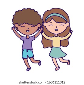 Happy Children's Day concept. little boy and girl celebration excited cartoon vector illustration