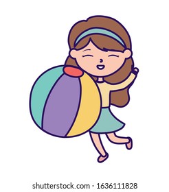 Happy Children's Day concept. Little girl with ball toy celebration cartoon vector illustration