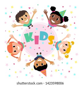 Happy children's day concept. Children's party. Template for advertising brochure. Funny cartoon character 