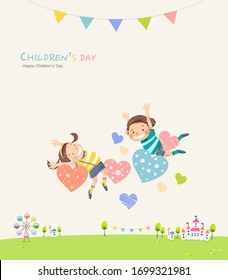 Happy children's day concept. Vector illustration with children 