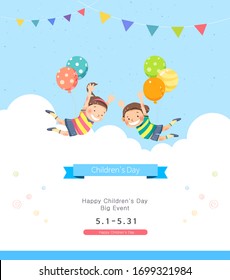 Happy Children's Day Concept. Vector Illustration With Children 