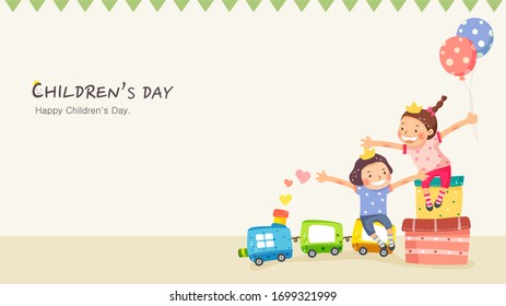 Happy children's day concept. Vector illustration with children 