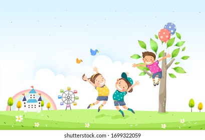 Happy children's day concept. Vector illustration with children 