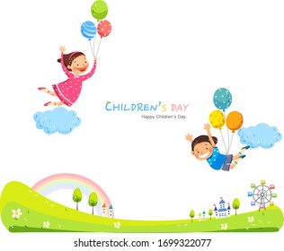 Happy children's day concept. Vector illustration with children 