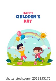 Happy children's day creative concept. 3d vector illustration for social media.