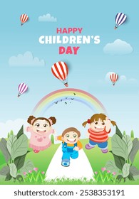 Concepto creativo del día de los niños felices. Ilustración vectorial 3D para redes sociales.