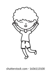 happy childrens day, cute boy hands up celebration cartoon character vector illustration thick line