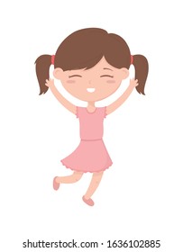 happy childrens day, cute girl hands up celebrating vector illustration