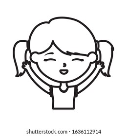 happy childrens day, cute girl hands up celebrating cartoon character vector illustration thick line