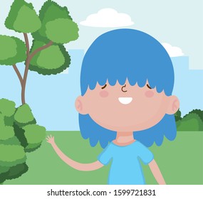 Happy Children's Day, cute little boy in city park celebrating, vector illustration