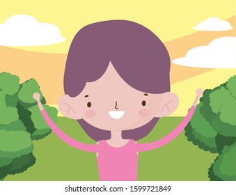 Happy Children's Day, cute little boy celebrating outdoors, vector illustration