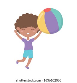 happy childrens day, cute little boy playing with beach ball cartoon vector illustration