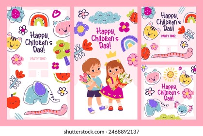 Happy Children's Day design. Baby hand drawn postcards. Children's Day celebration. Template for poster, banner, invitation, post 
