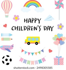 happy Children's Day elements collection in flat style