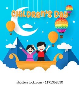 Happy Children's Day with flat design and fantasy.