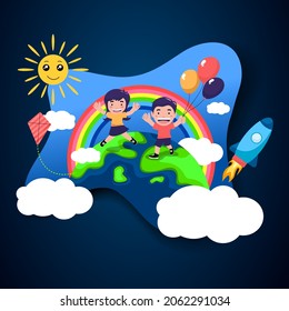 Happy Children's Day with flat design and fantasy.
