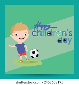 Happy Children's day flat kids with ball template design