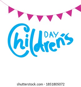 Happy Children's Day greeting card. Doodle letters on white background with child style. Vector illustration