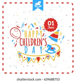 Happy Childrens Day. Greeting card design.Vector elements.