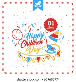 Happy Childrens Day. Greeting card design.Vector elements.