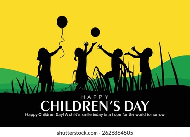 Happy children's day. A group of children are playing together. Vector illustration.