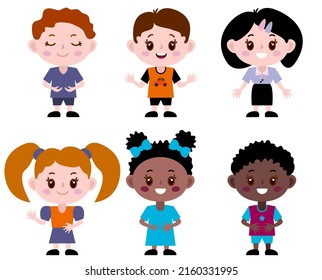 Happy children's day. Group of different clildren. Friends. Friendship, peace, childhood, children's rights