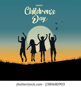 happy children's day group of kids play background. abstract vector illustration 