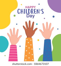 Happy childrens day with hands up design, International celebration theme Vector illustration