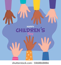 Happy childrens day with hands up design, International celebration theme Vector illustration