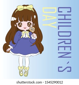 Happy children's day illustration with a blue girl