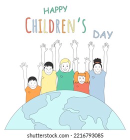 Happy Children's Day illustration with happy children around the world