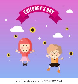 Happy children's day illustration. Children's dayillustration with cute kids character