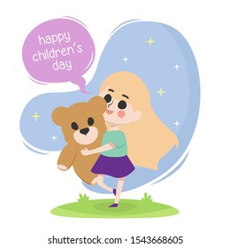 Happy children's day illustration with a girl an her doll