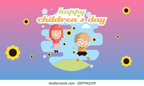 Happy Children's Day Illustration Vector. Colorful Web Banner of Happy Children's Day