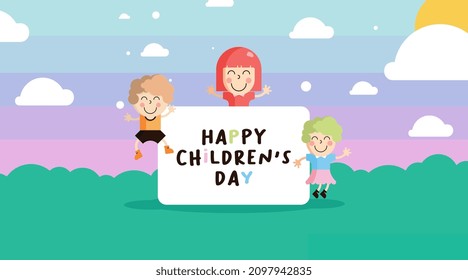 Happy Children's Day Illustration Vektorgrafik. Farbenfrohe Web-Banner des glücklichen Kindertags
