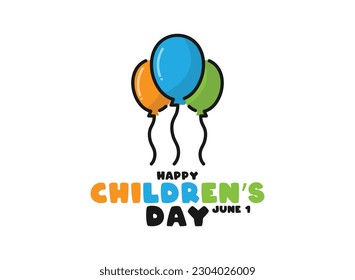 Happy Children's Day. June 1. Colorful balloons. Line. Outline. Doodle. White background. Eps 10.